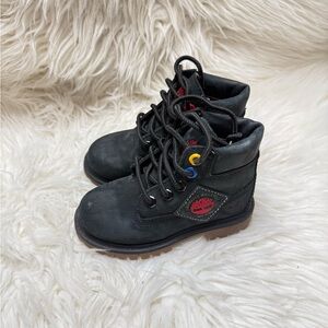 Timberland Kids Black Boots with Red and Blue Accents